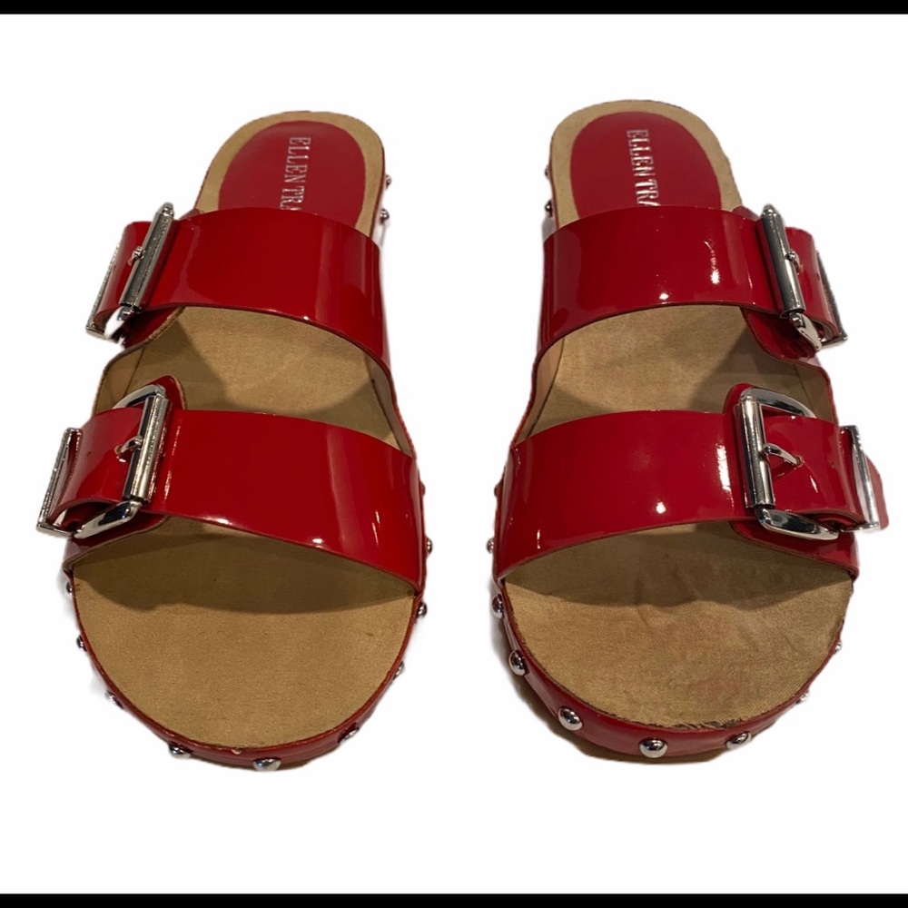 Ellen Tracy Paxton Leather Silver Studded Sandals